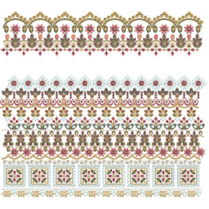 Multi-Row Ornamental Lace Embroidery Border Collection with Floral and Scalloped Detailing