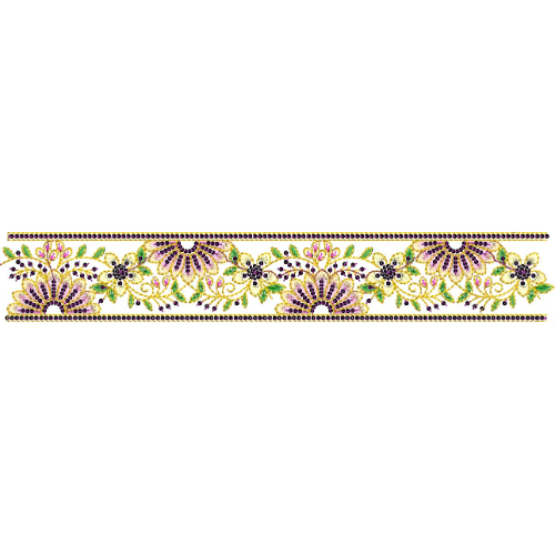 Elegant Floral Vine Lace Embroidery Border with Decorative Beaded Edges