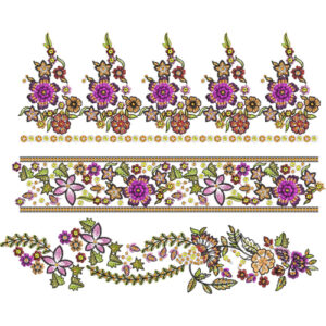 Vibrant Multilayer Floral Lace Embroidery Border Set with Flowing Vine Design