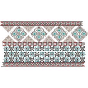 Geometric Diamond and Lattice Lace Embroidery Border with Tribal-Inspired Detailing