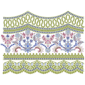Layered Floral and Scalloped Lace Embroidery Border with Beaded Chevron Detailing
