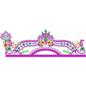Ornamental Floral Crown Lace Embroidery Border with Curved Vine Detailing