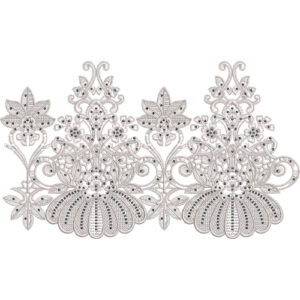 Elegant Monotone Floral Lace Embroidery Panel with Ornate Scroll Detailing