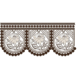 Vintage Floral Scalloped Lace Embroidery Border with Geometric Top Band