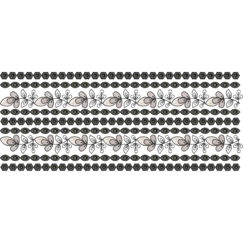 Geometric and Floral Stripe Lace Embroidery Border with Repeating Vine Motif
