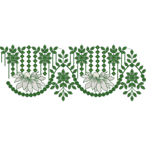 Decorative Floral Scalloped Lace Embroidery Border with Lattice Detailing