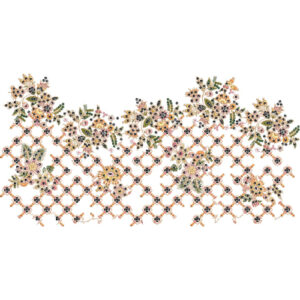 Floral Lattice Lace Embroidery Border with Scattered Bouquet Accents