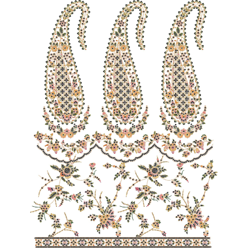 Grand Paisley and Floral Lace Embroidery Panel with Ornamental Border Detailing