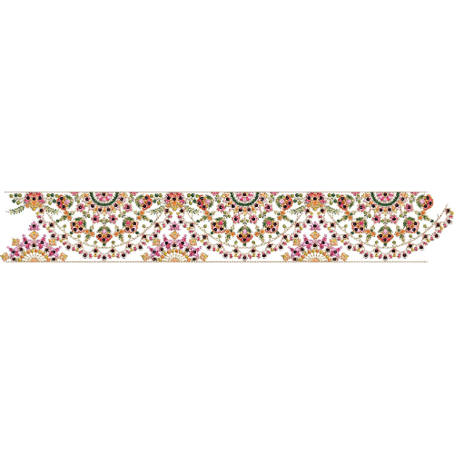 Ornate Multicolor Floral Scalloped Lace Embroidery Border with Draped Garland Detailing