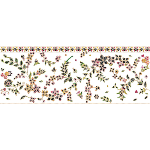 Delicate Botanical Floral Lace Embroidery Border with Decorative Top Trim