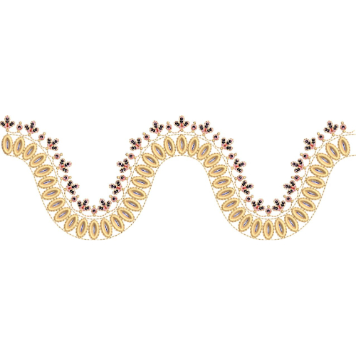 Elegant Wave Scalloped Lace Embroidery Border with Beaded Floral Accents