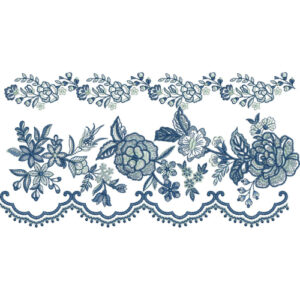 Elegant Floral Lace Embroidery Border with Scalloped Beaded Edge