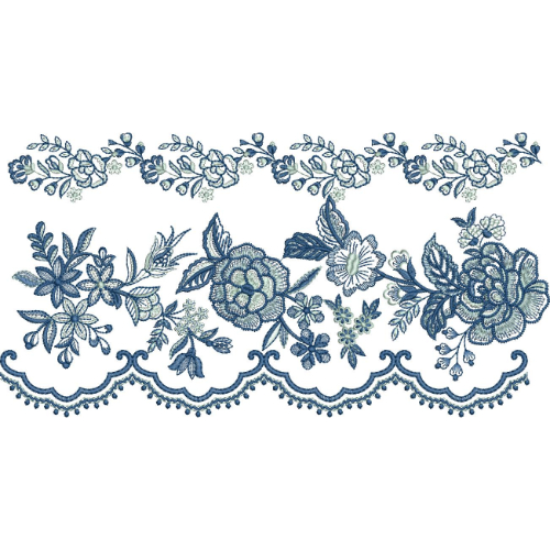 Elegant Floral Lace Embroidery Border with Scalloped Beaded Edge