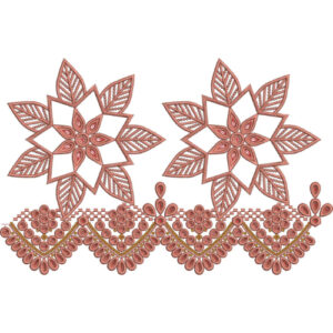 Floral Star Lace Embroidery Design with Leaf Motifs and Decorative Scalloped Border