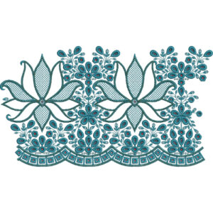 Elegant Floral Lotus Lace Embroidery Design with Ornamental Botanical Motifs and Scalloped Border