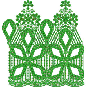 Ornamental Floral Lace Embroidery Design with Petal Motifs, Teardrop Elements, and Decorative Fringe Border