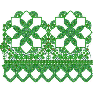 Large Floral Lace Embroidery Design with Decorative Leaf Border and Scalloped Lace Edge