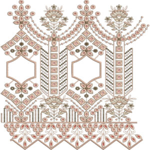 Elegant Geometric Floral Lace Embroidery Design with Hexagonal Frames and Decorative Border