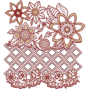 Decorative Floral Lace Embroidery Design with Layered Flower Motifs and Diamond Lattice Pattern