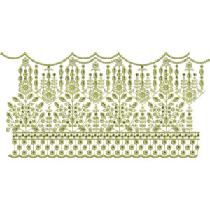 Ornamental Floral Lace Embroidery Border with Beaded Arches and Botanical Motifs