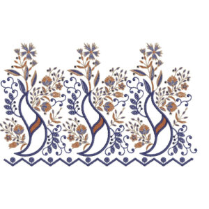 Elegant Floral Vine Lace Embroidery Design with Curved Motifs and Zigzag Border