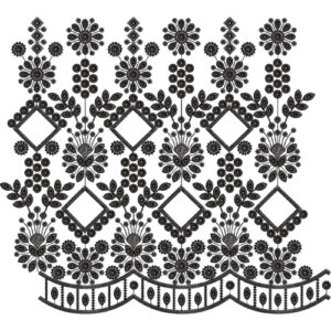 Geometric Floral Lace Embroidery Design with Diamond Motifs and Decorative Scalloped Border