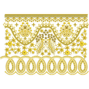 Ornate Floral Lace Embroidery Border with Decorative Arches and Teardrop Motifs