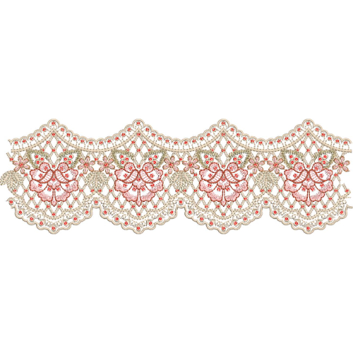 Delicate Floral Lace Embroidery Border with Rosette Motifs and Scalloped Edge