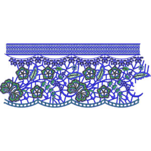 Floral Vine Lace Embroidery Border with Decorative Net Pattern and Scalloped Edge