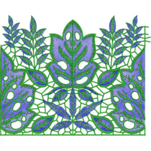 Decorative Leaf Lace Embroidery Design with Openwork Pattern and Botanical Motifs