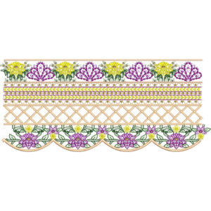 Multi-Layer Floral Lace Embroidery Border with Diamond Lattice and Scalloped Edge