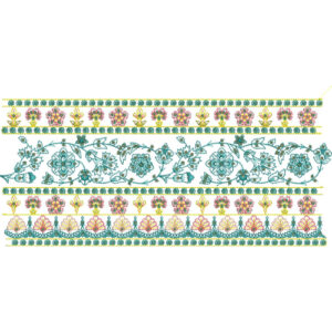 Decorative Floral Lace Embroidery Border with Botanical Vine Panel and Ornamental Bands