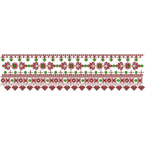 Decorative Floral Lace Embroidery Border with Diamond Motifs and Geometric Bands