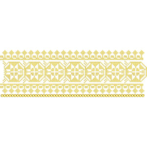 Geometric Lace Embroidery Border with Cross Motifs and Decorative Beaded Edge