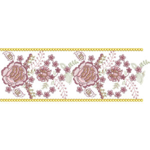 Elegant Rose Floral Lace Embroidery Border with Delicate Vine Detailing