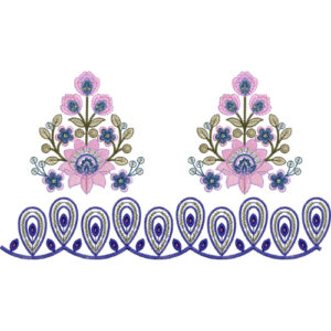 Floral Lace Embroidery Border with Bouquet Motifs and Paisley Loop Scalloped Edge