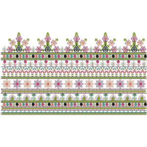 Multi-Layer Floral Lace Embroidery Border with Decorative Bands and Botanical Motifs