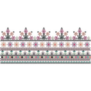 Decorative Floral Lace Embroidery Border with Layered Bands and Botanical Motifs