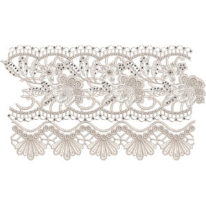 Intricate Floral Lace Embroidery Border with Layered Scallops and Fan Motif Edge
