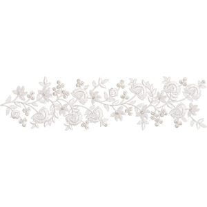 Delicate Floral Lace Embroidery Border with Rose Motifs and Fine Vine Detailing