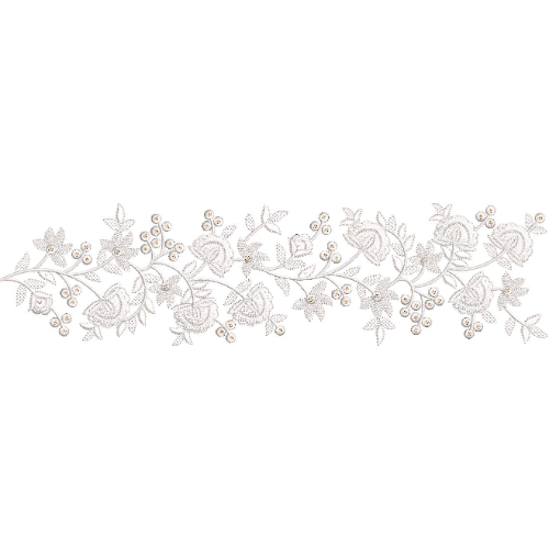 Delicate Floral Lace Embroidery Border with Rose Motifs and Fine Vine Detailing