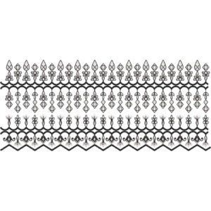 Geometric Floral Lace Embroidery Border with Hanging Motifs and Zigzag Edge