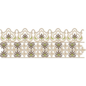 Ornamental Floral Lace Embroidery Border with Scalloped Motifs and Geometric Floral Band