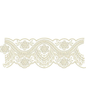 Ornamental Floral Lace Embroidery Border with Wave Pattern and Fan Motif Detailing