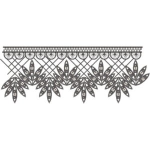 Geometric Floral Lace Embroidery Border with Lattice Pattern and Leaf Drop Motifs