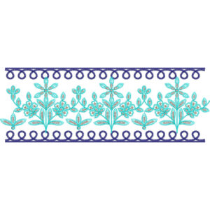 Floral Lace Embroidery Border with Loop Edging and Stylized Leaf Motifs