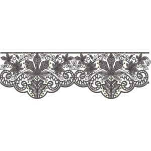 Ornamental Floral Lace Embroidery Border with Scrollwork and Scalloped Design