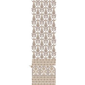 Luxurious Mughal Sherwani Front Embroidery Design with Repetitive Buta Layout and Heavy Mehrab Border Panel