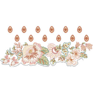 Decorative Floral Lace Border Embroidery with Scalloped Base and Paisley Accent Motifs