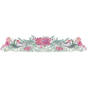 Elegant Symmetrical Floral Lace Border Embroidery with Central Bloom and Textured Leaf Base